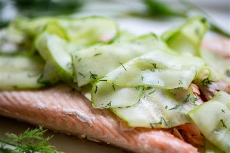 Poached Salmon with Cucumber Ribbon Salmon - At Home with Vicki Bensinger