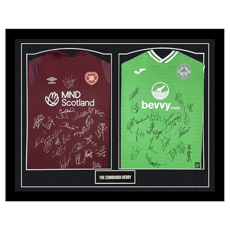 Signed Hearts & Hibernian Framed Duo Shirts - The Edinburgh Derby