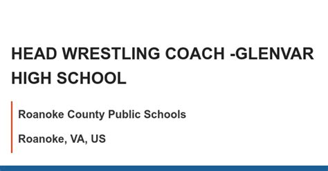 HEAD WRESTLING COACH -GLENVAR HIGH SCHOOL job with Roanoke County ...