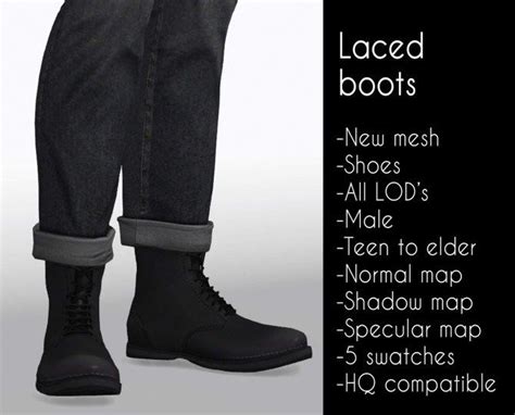 Laced boots at LazyEyelids - The Sims 4 Catalog | Sims 4 men clothing, Sims 4 cc shoes, Lace boots