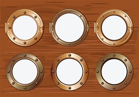 Gold Porthole or Ship Window on Wood Background 168465 Vector Art at ...