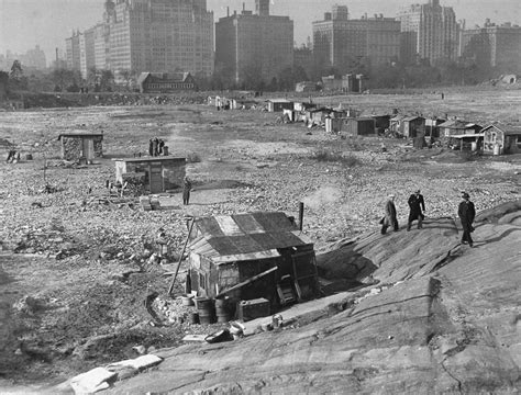 Hooverville in Central Park. A steady stream of vistors tour