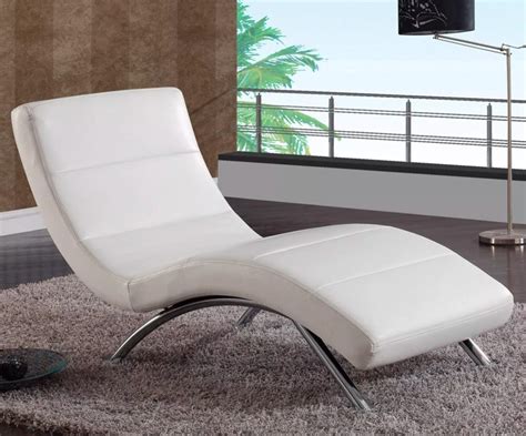 Contemporary Metal Chaise Lounge White Leather Curved Lounger Chair Stainless Steel Legs ...