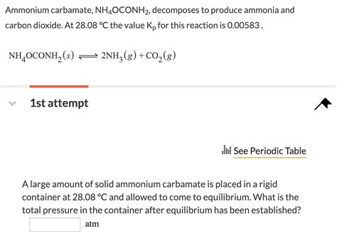 Solved Ammonium carbamate, NH4OCONH2, decomposes to produce | Chegg.com