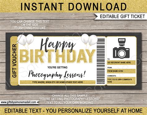 Birthday Photo Session Gift Certificate Template | Photo Shoot Gift Voucher