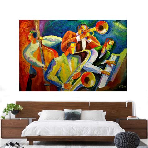 Jazz Music Wall Art Acrylic Painting Jazz Klezmer Canvas PRINT Guitar Sax Jazz Poster Music Best ...