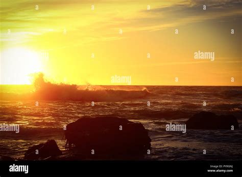 Sunset on Moonstone Beach Stock Photo - Alamy