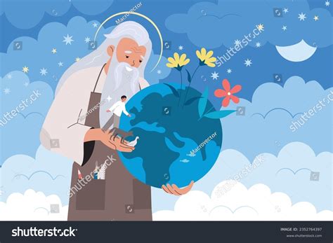 Earth Theory Flat Concept Caring God: vetor stock (livre de direitos) 2352764397 | Shutterstock