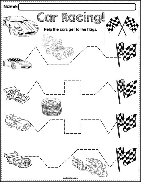 $1 | Trace The Pattern: Race Cars Worksheets. Help your child develop their pre-writing and fine ...