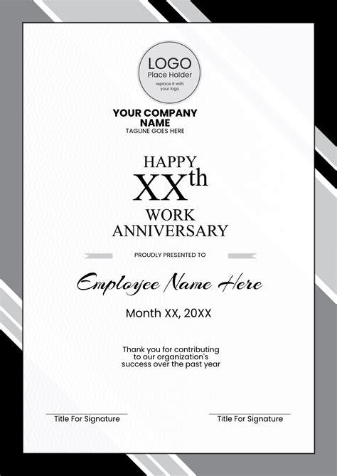 Printable work anniversary certificate templates — workiversary.com