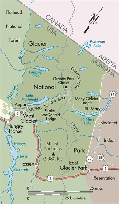 Glacier National Park Map Including Trails