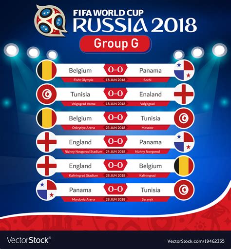 Fifa world cup russia 2018 group g fixture Vector Image