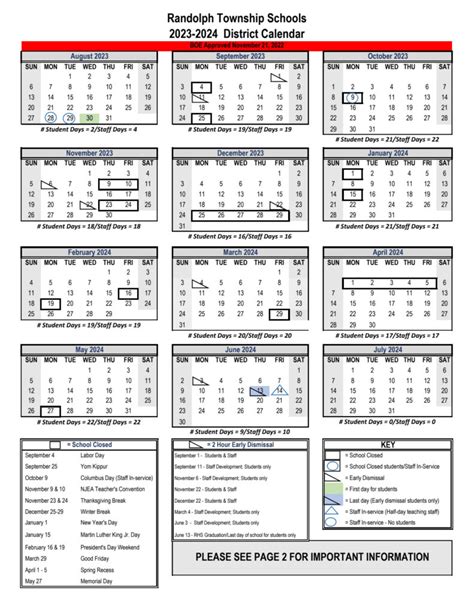 Randolph Township School District Calendar 2024-2025 in PDF