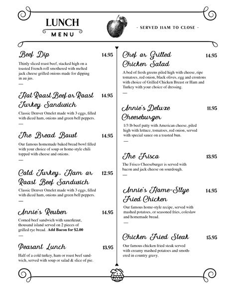 Apple Annies Lunch Menu — Oak Tree Mountain