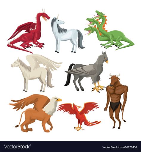 Colorful set animal greek mythological creatures Vector Image