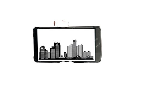 Female Hand With Mobile Phone Detroit Skyline Portable, Mobile, Smartphone, Detroit PNG ...