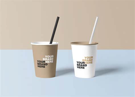 Free Paper Coffee Cups With Straw Mockup PSD - Good Mockups