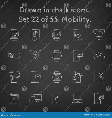 Mobility Icon Set Drawn in Chalk Stock Vector - Illustration of business, chalk: 59991425