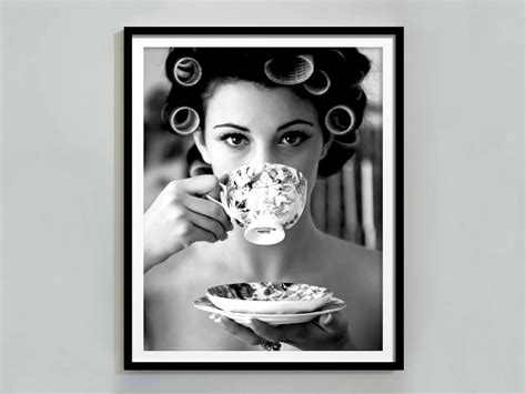 Woman Drinking Coffee in Paris Poster, Black and White, Vintage Print, Kitchen & Dining Room ...