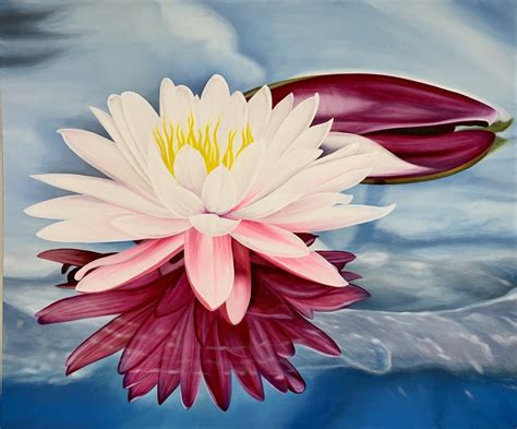 Single Pink Lotus on water painting | Balikarma Online Shop