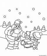 Santa Gives A Gift To Boy Christmas Coloring Pages Printable sketch template