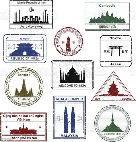 Asian Passport Stamps Stock Illustration - Download Image Now - Thailand, Passport Stamp ...