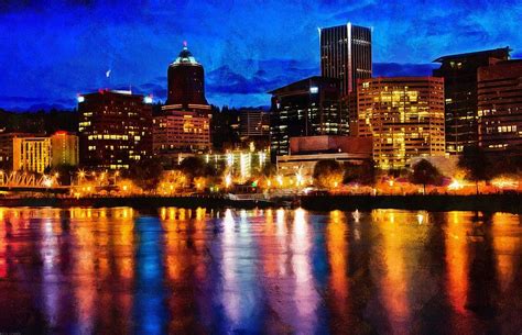 Downtown Portland Skyline At Night Photograph by Thom Zehrfeld - Pixels