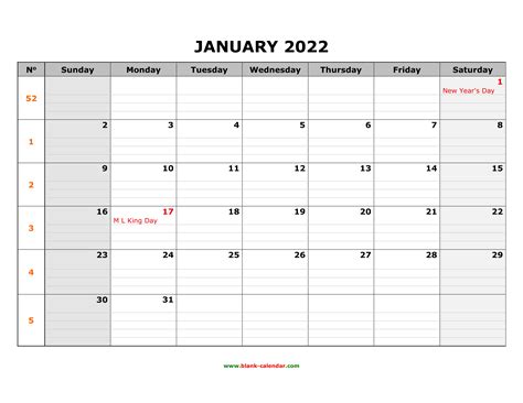 Monthly Calendar 2022 Printable