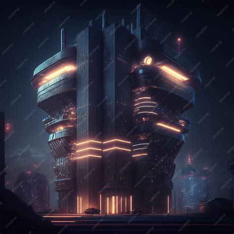 Premium AI Image | A dark cityscape with a building with orange lights