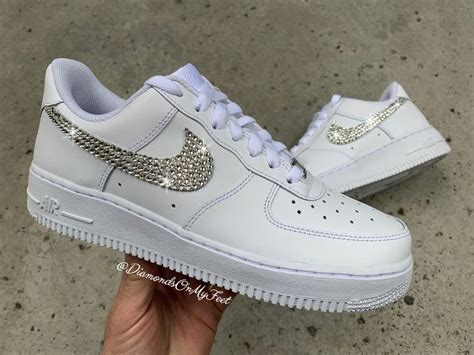 Swarovski Women's Nike Air Force 1 All White Low Sneakers Blinged Out With Authentic Clear ...