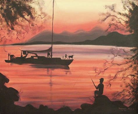 Fishing at Sunset Painting by Suzanne Marie Leclair - Fine Art America