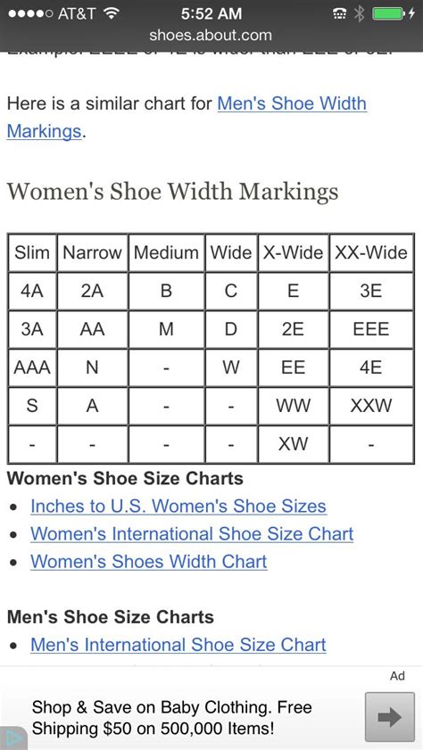 Shoe width chart Clothes Horse, Shoe Size Chart, Periodic Table ...