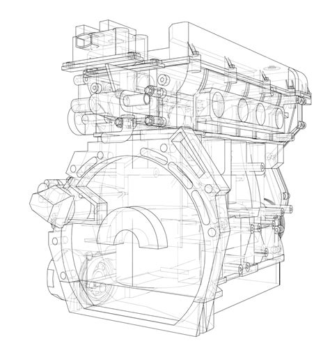 Engine Sketch Vector Rendering Of 3d Technical Auto Repair Vector, Technical, Auto, Repair PNG ...