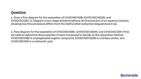 SOLVED: a. Draw a flow diagram for the separation of CH3CH2CH2Br, (CH3CH2CH2)3N, and CH3CH2CO2H ...