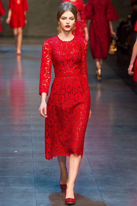 Dolce & Gabbana, Look #63 | Red lace dress, Dresses, Lace dress