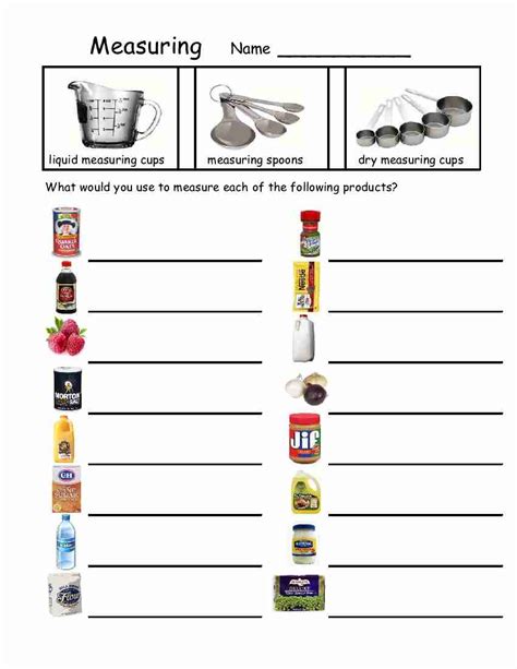 Free Printable Cooking Measurement Worksheets