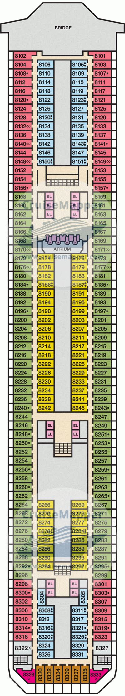 Carnival Sunshine deck 8 plan | CruiseMapper