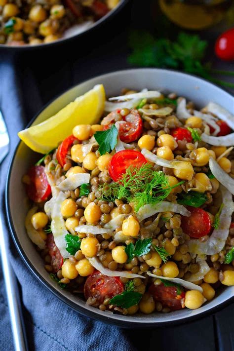 This bean and lentil salad recipe features chickpeas and lentils tossed ...