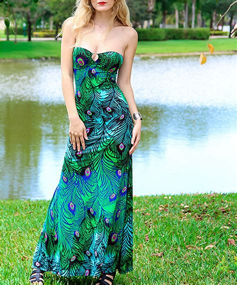 Green Peacock Strapless Maxi Dress | Peacock maxi dress, Dress ...