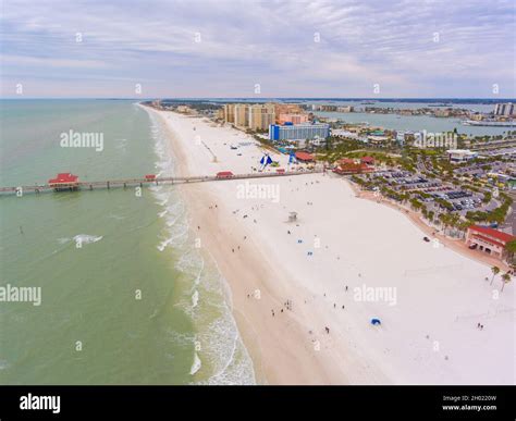 Clearwater Beach and Pier 60 Fishing Pier aerial view in a cloudy day ...