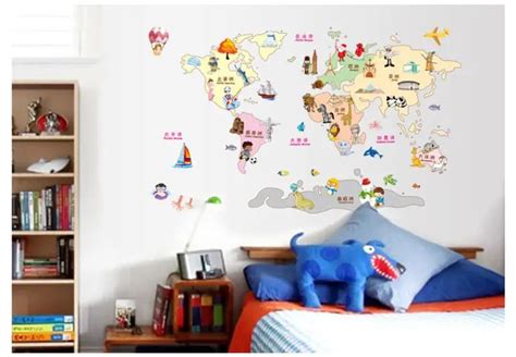 Free Shipping World Map Wall Sticker /Wall Stickers Of World Maps DIY Decoration Map Sticker ...