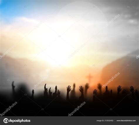 Praise Worship Concept Silhouette Christian Prayers Raising Hand While ...