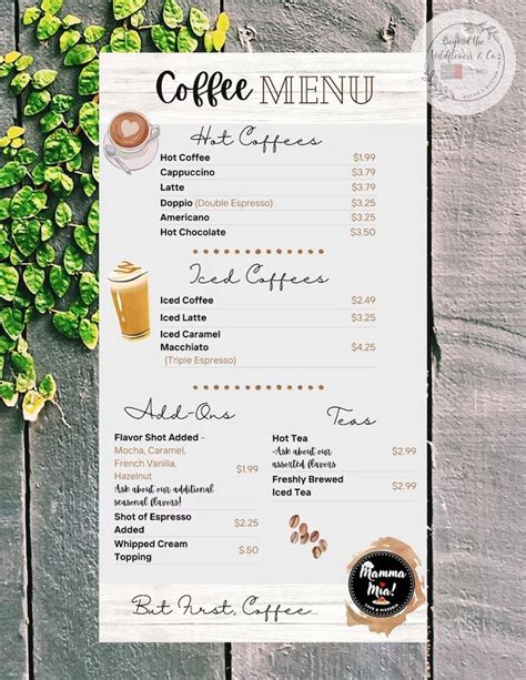 Coffee Shop Price List Template, DIY Menu Design, Restaurant Menu Design, Small Business - Etsy ...