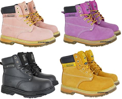 LADIES PINK GROUNDWORK SAFETY STEEL TOE CAP LEATHER WORK HIKING BOOTS ...