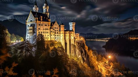 Night view of Neuschwanstein Castle. Generative AI 32978045 Stock Photo at Vecteezy