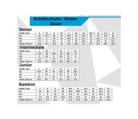 Bauer Skate Width Size Chart