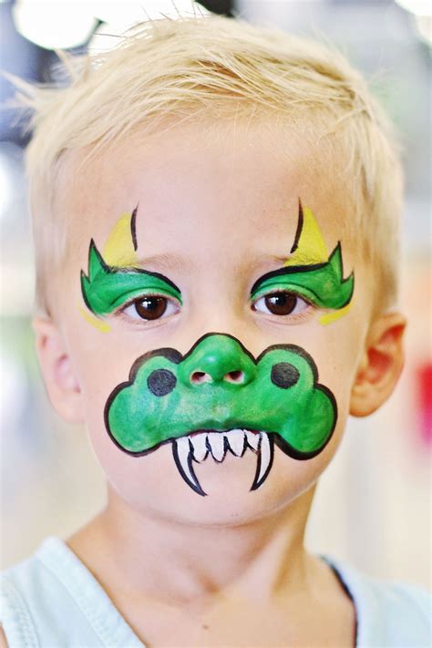 Cute Green Dragon Face Painting