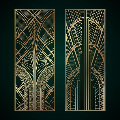 Ilustración de Paneles De Oro Art Decó En Fondo Verde Oscuro y más ...