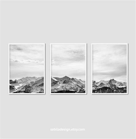 Black and White Mountain Print Set of 3 Snow Mountain | Etsy | Mountain print, Print sets ...