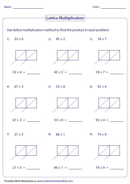 Lattice Multiplication Worksheets and Grids